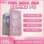 [PINK GAMER] RYZEN 5 5600G RGB Gaming Desktop & Computer - VEGA/ RX GRAPHICS OPTIONS