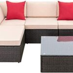 Devoko 5 Pieces Patio Furniture Sets All Weather Outdoor Sectional Sofa Manual Weaving Wicker Rattan Patio Conversation Set with Cushion and Glass Table (Beige)