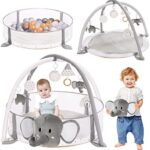 5-in-1 XL Large Baby Gym & Ball Pit， Play Mat & Play Gym， Combination Baby Activity Gym for Sensory Exploration and Motor Skill Development from Baby to Toddler， Balls are not Included