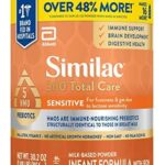 Similac 360 Total Care Sensitive Infant Formula， with 5 HMO Prebiotics， for Fussiness & Gas Due to Lactose Sensitivity， Non-GMO， Baby Formula Powder， 30.2-oz Can (Case of 6)