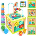 Baby Activity Cube for Toddlers 1-3， Wooden Montessori Bead Maze & Shape Sorter with Stacking Cups for Babies 12 Months， Educational Learning Developmental Toys for 1 Year Old Boy Girl Birthday Gi