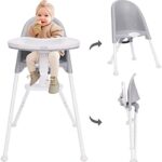 HAN-MM High Chair Folding，One Click fold，Save Space， Detachable Double Tray， Infant Chair， Car Traveling， 3 in 1 Convertible， 3-Point Harness， Adjustable Footrest， Non-Slip Feet， Adjustable Legs