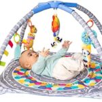 Infantino 4-in-1 Twist & Fold Musical Mobile Gym - Includes Linkable Toys， Repositionable Mirror， Feather Teether， On-The-Go Activities， Boho Styled Play Mat for Infants and Toddlers 0M+