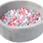 Nuby Velvet Ball Pit， Soft Play Foam Ball Pits for Baby and Toddlers with 200 Colored Balls Included， Ball Pit Playpen， Indoor Play Gym， Outdoor Play Ball Pit for Babies， Bounce Ball Game Pink & G