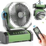 vidihill 20000mAh Camping Fan with LED Lantern， Auto-Oscillating Desk Fan with Remote & Hook， Rechargeable Battery Operated Outdoor Tent Fan with Timer， 4 Speeds USB Fan for Camp Travel Jobsite…
