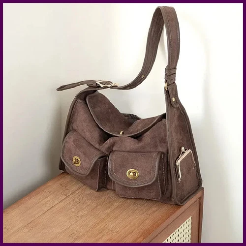 s-l500-1 Casual Commuter Large Capacity Suede Pillow Bag Single Shoulder Crossbody Bag - Image 1
