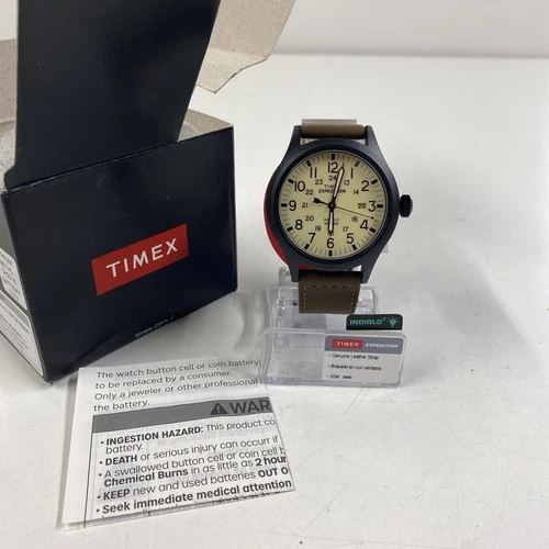 s-l500-136 TIMEX Expedition T49963 Mens Scout Field Watch Brown Leather Band Indiglo 40mm - Image 1