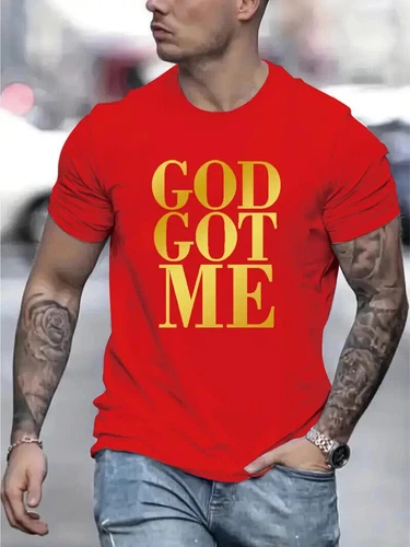 s-l500-15 T Shirt God Got Me Graphic Print Red Gold Short Sleeve Men Fashion Quick Dry Tee - Image 1