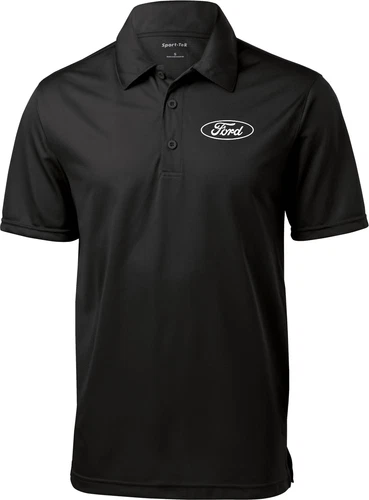 s-l500-151 White Ford Oval Crest Chest Print Textured Polo Shirt - Image 1
