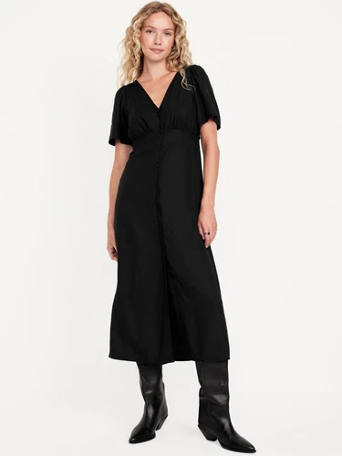 s-l500-187 Old Navy Women's Button-Down Crepe Midi Dress Black Many sizes New - Image 1
