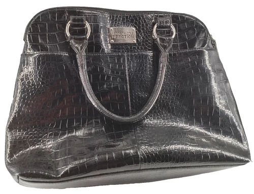 s-l500-197 Kenneth Cole Reaction Black Leather Crocodile Style Purse Bag Straps Vintage - Image 1