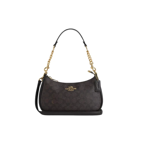 s-l500-231 New COACH CA548 Womens Teri Shoulder Bag In Signature Canvas Gold/Brown Black - Image 1