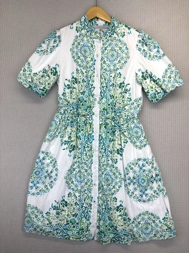 s-l500-241 Julia Jordan Green White Puff Sleeve Midi Shirt Dress Floral Mandala Boho Sz 8 - Image 1