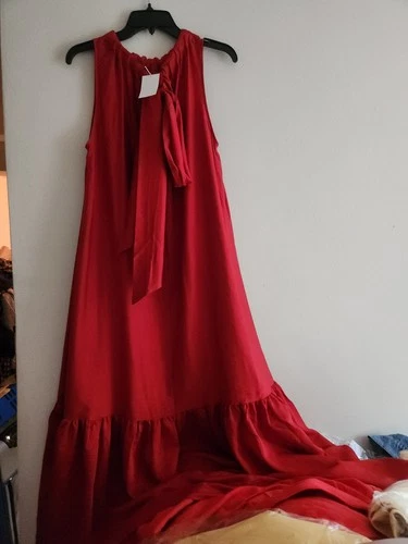 s-l500-269 HM Voluminous maxi dress back Tie Detail bright red/dark red BNWT - Image 1