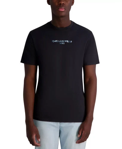 s-l500-355 KARL LAGERFELD Paris Black T-Shirt Cotton Lightweight Camo Logo Regular Fit L - Image 1