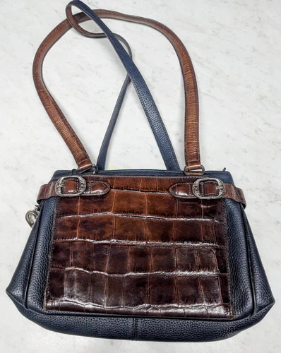 s-l500-382 Brighton Purse Handbag Organizer Black Brown Leather Crocodile Pattern EUC - Image 1