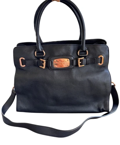 s-l500-387 Michael Kors MK Hamilton Tote Handbag Purse Black Pebbled Leather - Image 1