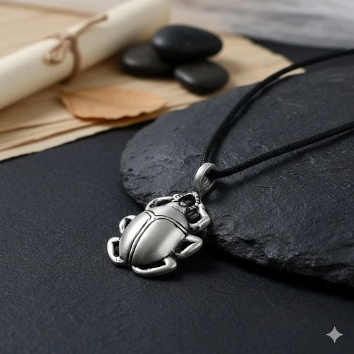 s-l500-444 Egyptian Scarab Beetle Silver Pewter Insect Charm Necklace Pendant Jewelry - Image 1